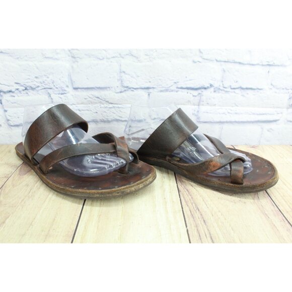 Frye Brown Leather Footbed Crisscross Sandals Size 10.5 - Picture 5 of 7